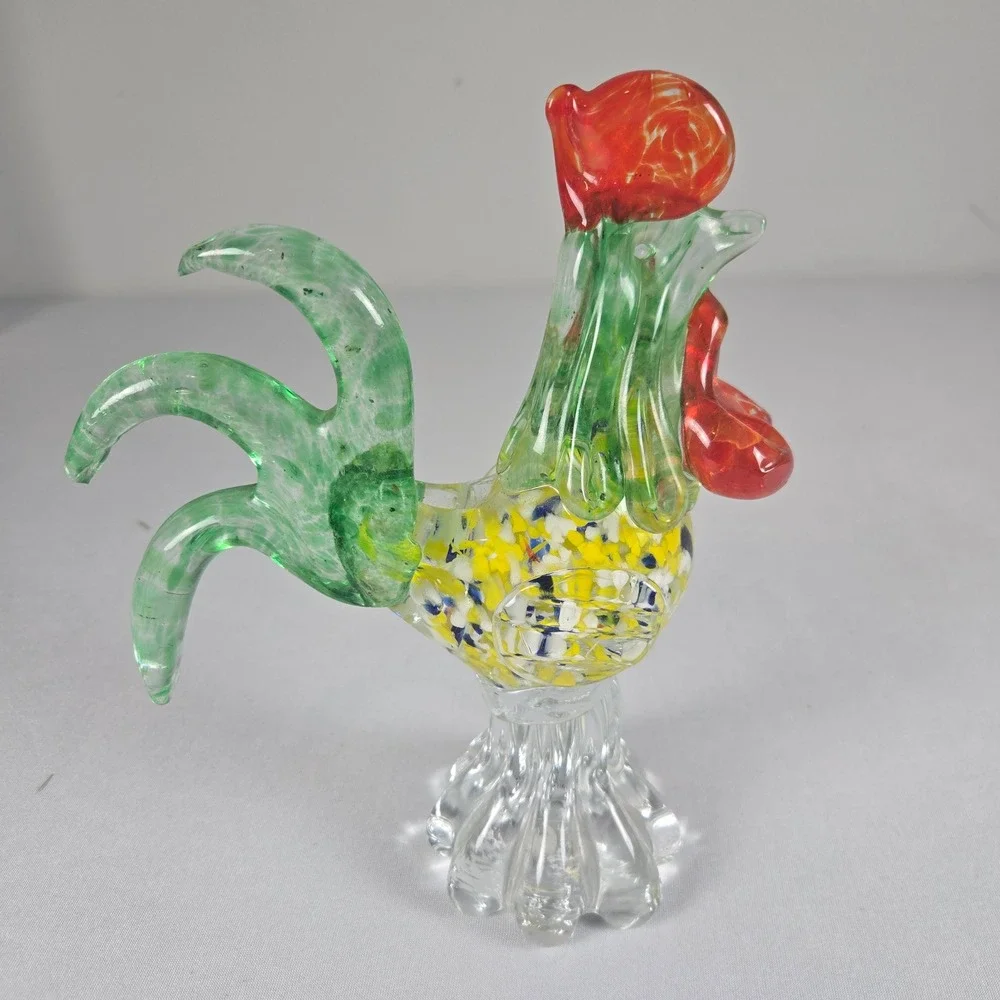 Vintage Murano Style Chicken Rooster Glass Bird Figure Confetti Glass Farmhouse